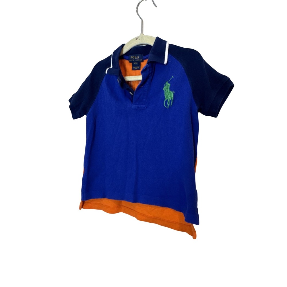 Polo Ralph Lauren Shirt Boys 3T Blue Orange Colorblock Short Sleeve Big Pony